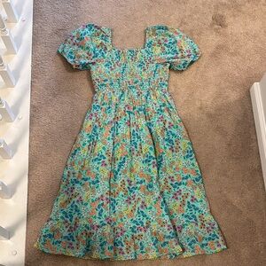 Crewcuts Floral Kids Dress in Blue and Orange